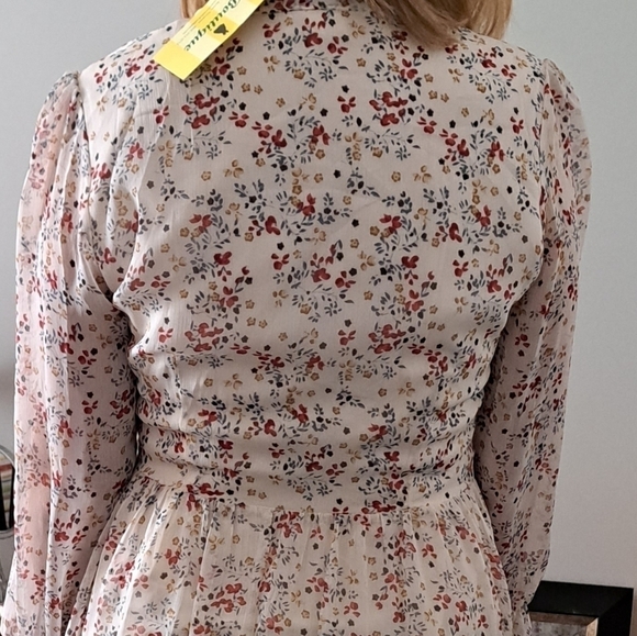 Romantic bohemian tiny floral chiffon sleeves summer dress lined hi low hem S - Picture 9 of 16